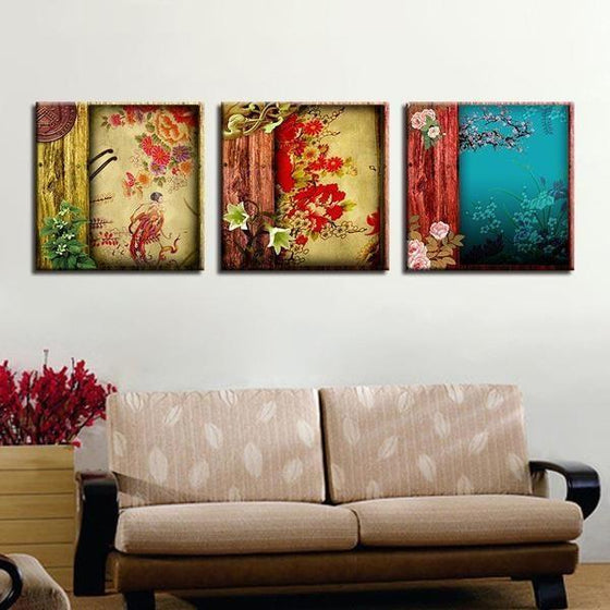 Chinese Flower Pattern Canvas Wall Art Living Room