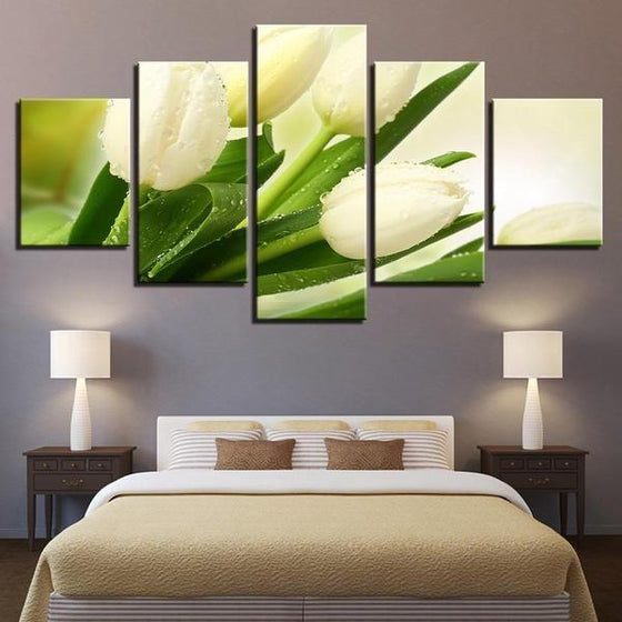 Bouquet Of White Tulips Canvas Wall Art Bedroom