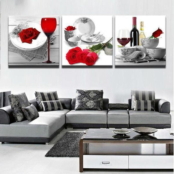 Bright Red Roses Canvas Wall Art Living Room
