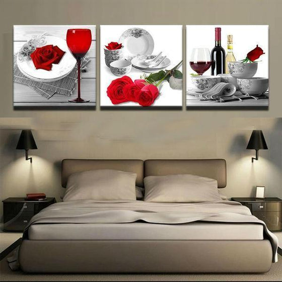 Bright Red Roses Canvas Wall Art Bedroom