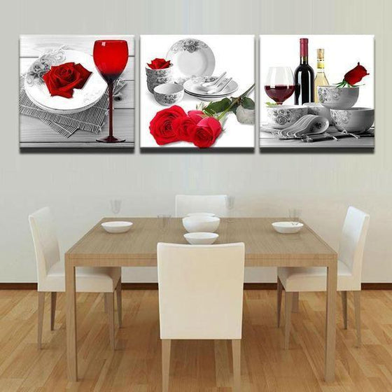 Bright Red Roses Canvas Wall Art Dining Room