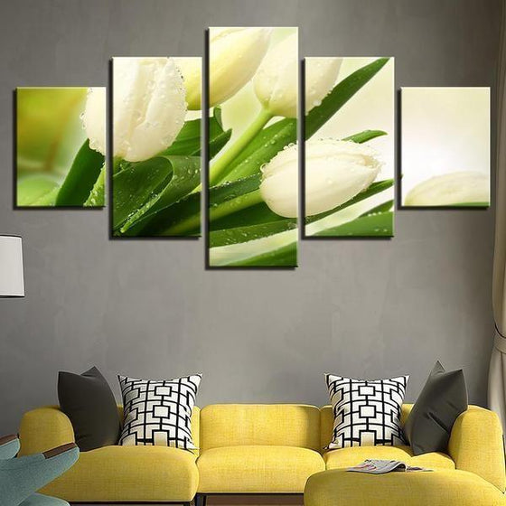 Bouquet Of White Tulips Canvas Wall Art  Living Room