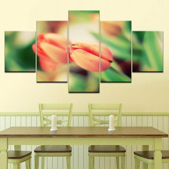 Pink Tulips Flower Canvas Wall Art Set