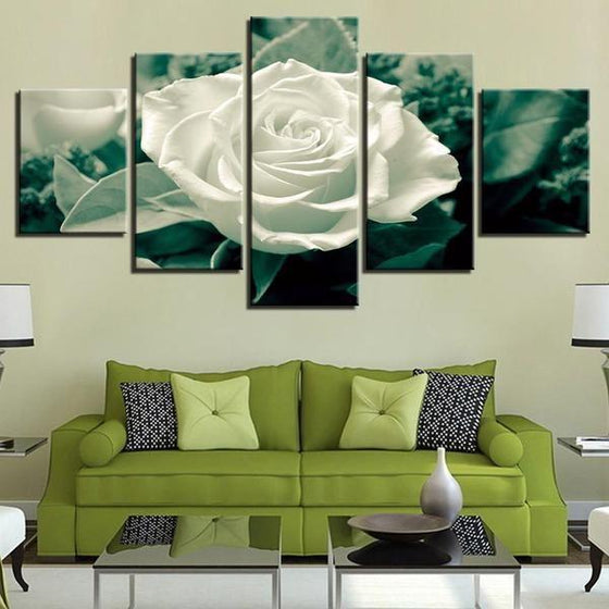 Big White Rose Canvas Wall Art Living Room