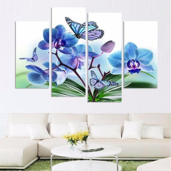 Blue Orchids And Butterflies Canvas Wall Art Home Decor