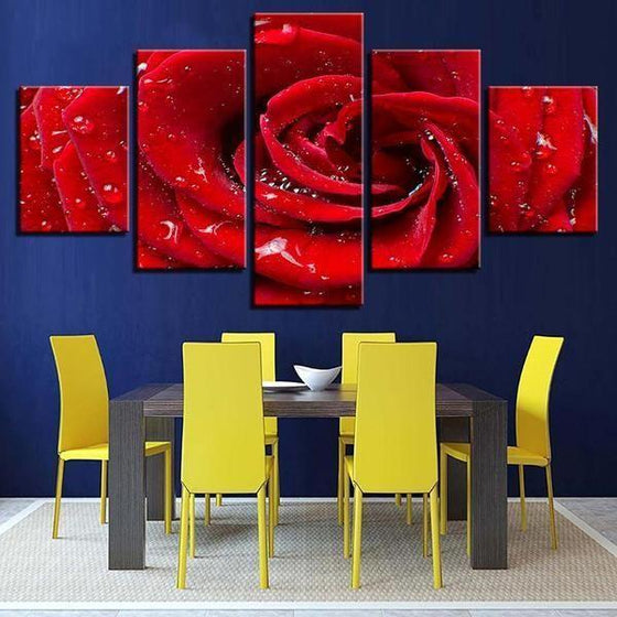 Bloomed Red Rose Canvas Wall Art Dining Room