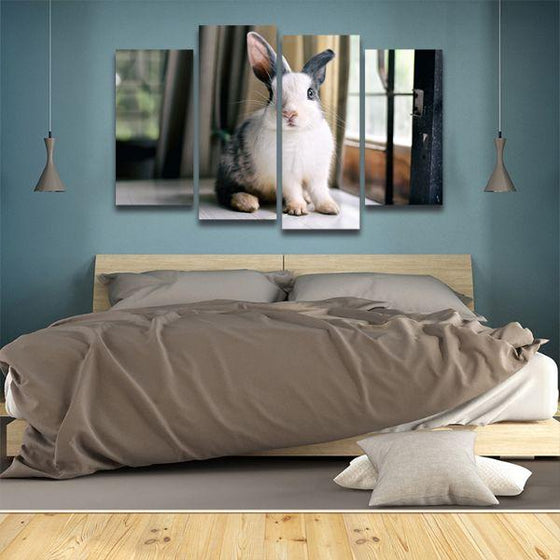 Fluffy Grey Rabbit 4 Panels Canvas Wall Art Bed Room