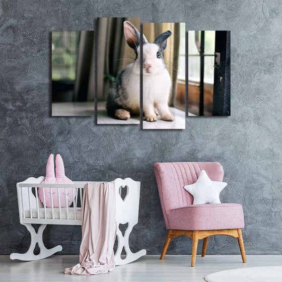 Fluffy Grey Rabbit 4 Panels Canvas Wall Art Nursery