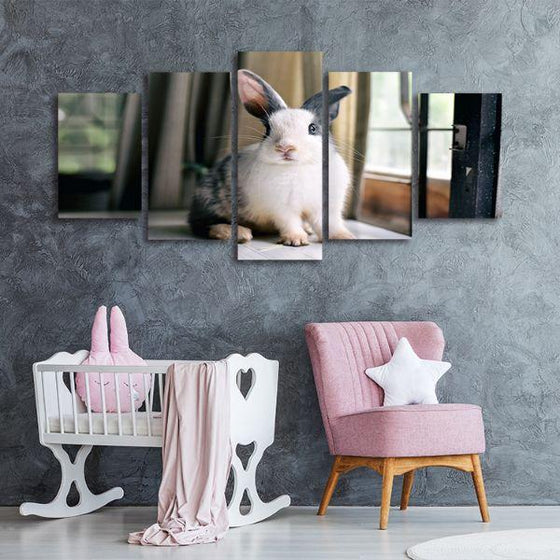 Fluffy Grey Rabbit 5 Panels Canvas Wall Art Nursery