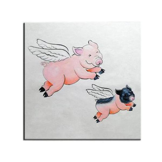 Hand Painted Flying Pigs Canvas Art