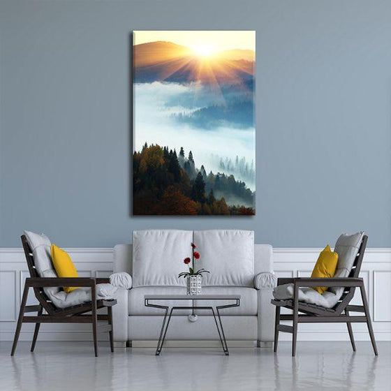 Foggy Mountain Sunrise Canvas Wall Art Print