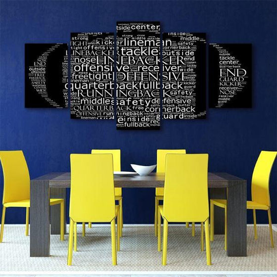 Football Game Terms 5 Panels Canvas Wall Art Dining Room