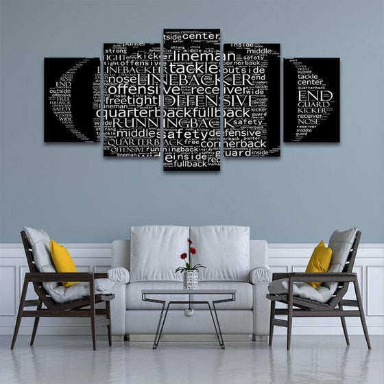 Football Game Terms 5 Panels Canvas Wall Art Living Room