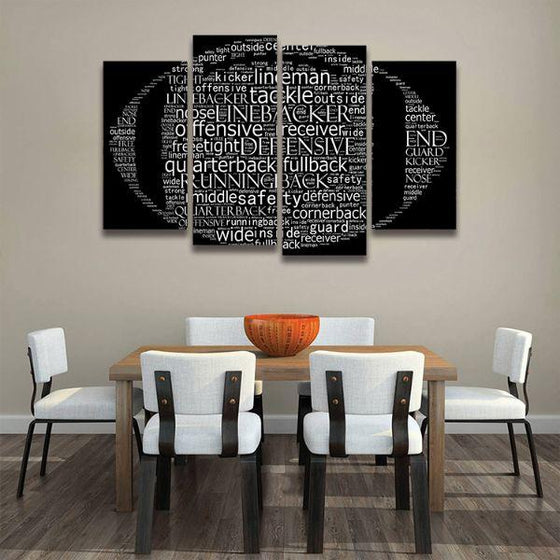 Football Game Terms 4 Panels Canvas Wall Art Kitchen