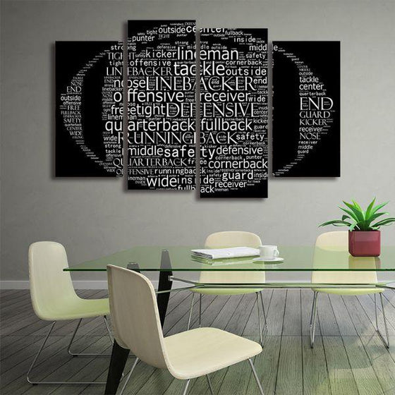 Football Game Terms 4 Panels Canvas Wall Art Office