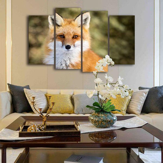 Adorable Wild Red Fox 4 Panels Canvas Wall Art Living Room