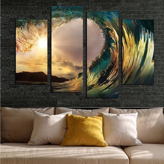 Beach Surfing Wave Sunset Canvas Wall Art Living Room