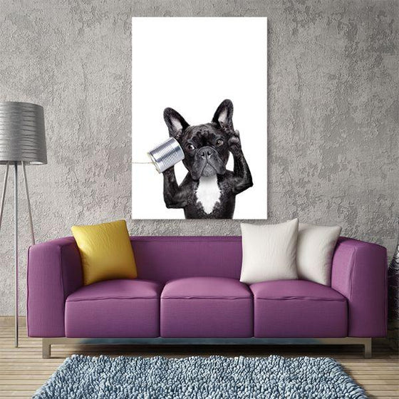 French Bulldog & Can Phone Portrait Canvas Wall Art Living Room