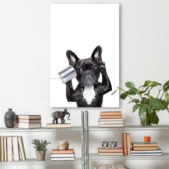 French Bulldog & Can Phone Portrait Canvas Wall Art Nursery