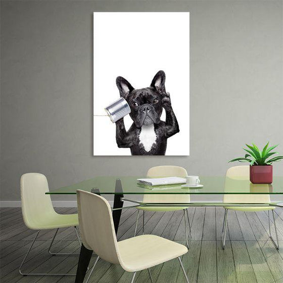 French Bulldog & Can Phone Portrait Canvas Wall Art Office