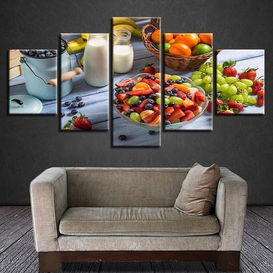 Fruit Salad And Milk Canvas Wall Art Living Room