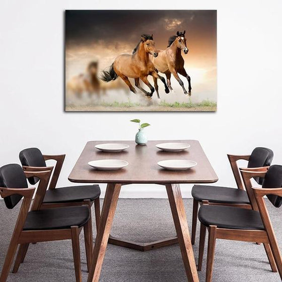 Galloping Wild Horses Canvas Wall Art Dining Room