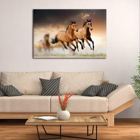 Galloping Wild Horses Canvas Wall Art Living Room