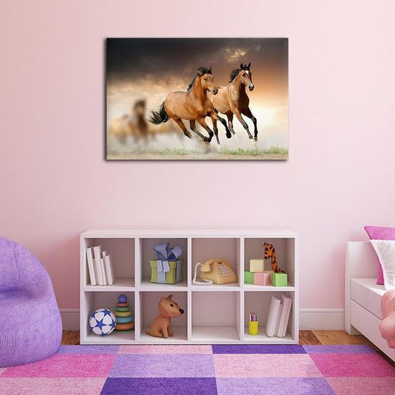 Galloping Wild Horses Canvas Wall Art Print