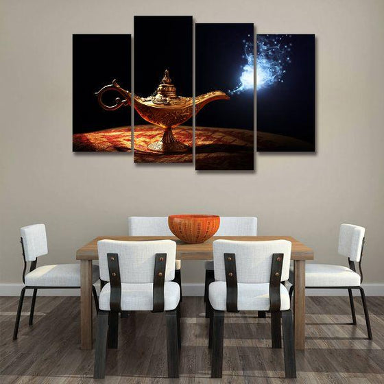 Genie Magic Lamp 4 Panels Canvas Wall Art Dining Room