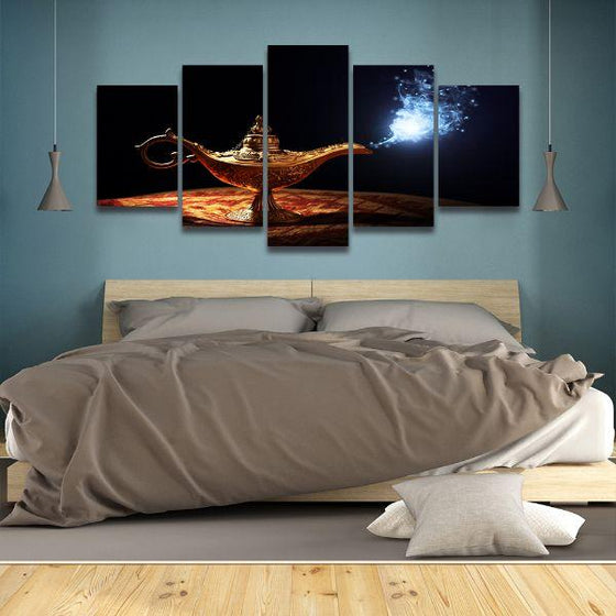 Genie Magic Lamp 5 Panels Canvas Wall Art Bed Room