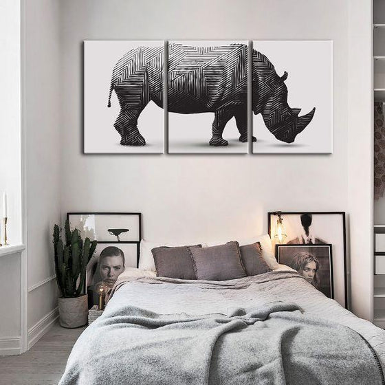 Geometric Rhinoceros 3 Panels Canvas Wall Art Bedroom