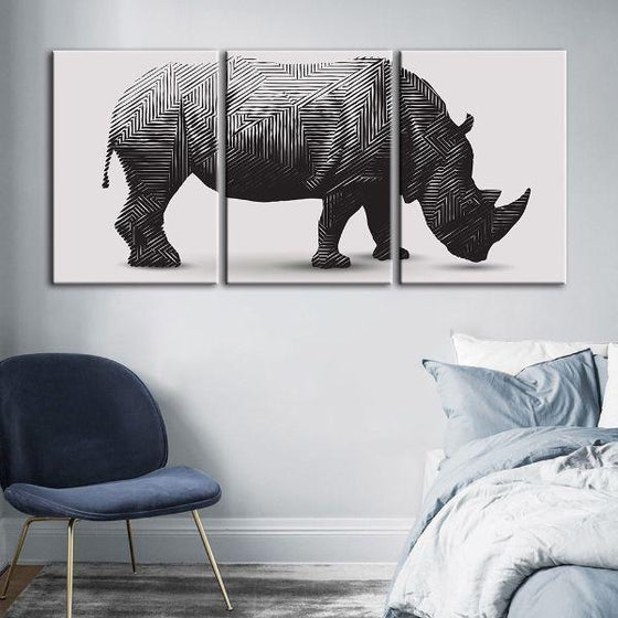 Geometric Rhinoceros 3 Panels Canvas Wall Art Decor