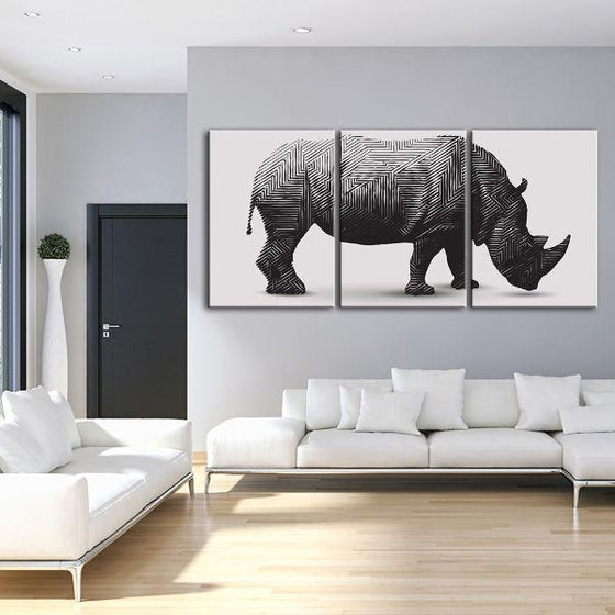Geometric Rhinoceros 3 Panels Canvas Wall Art Living Room