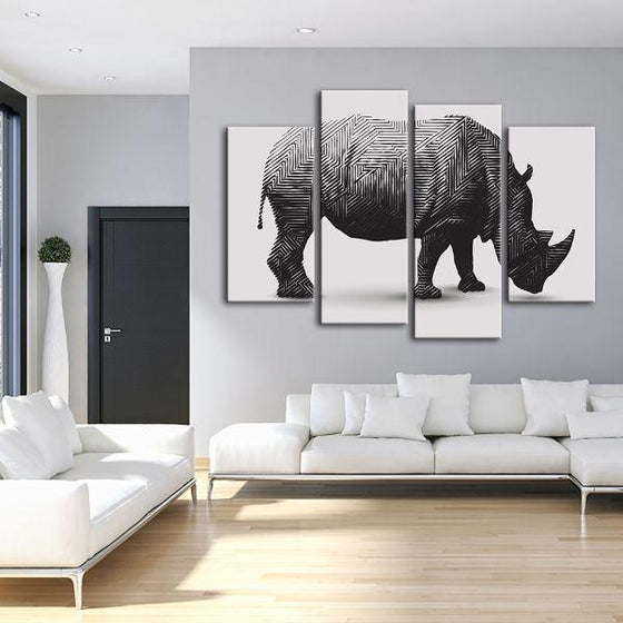 Geometric Rhinoceros 4 Panels Canvas Wall Art Living Room