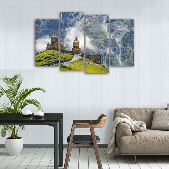 Gergeti Trinity Church 4 Panels Canvas Wall Art Print