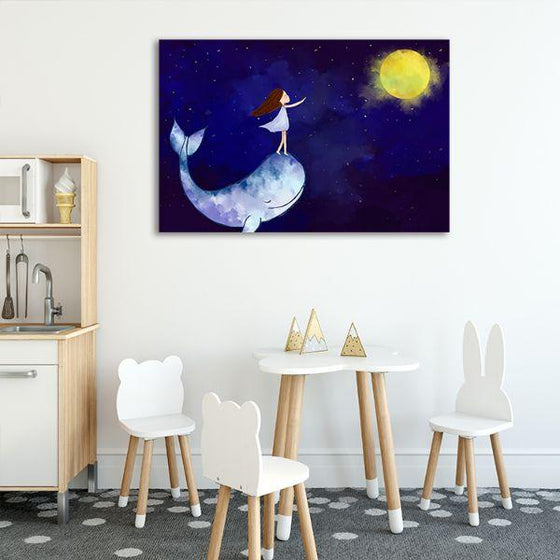 Girl Standing On A Whale Canvas Wall Art Decor
