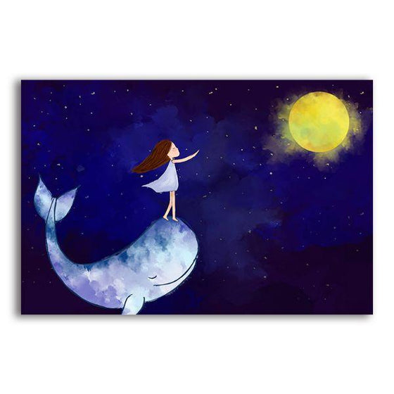Girl Standing On A Whale Canvas Wall Art