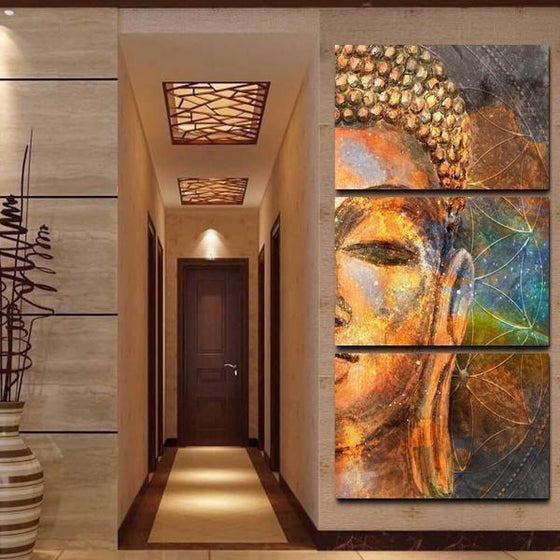 Golden Buddha Half Face Canvas Wall Art Living Room