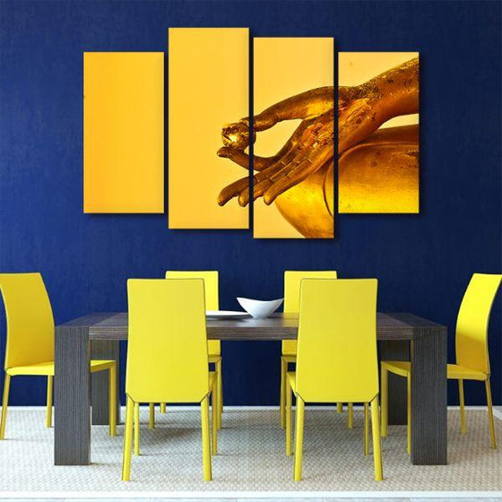 Golden Hand Of Buddha 4 Panels Canvas Wall Art Dining Room