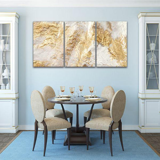 Golden Metallic 3 Panels Abstract Canvas Wall Art Dining Room
