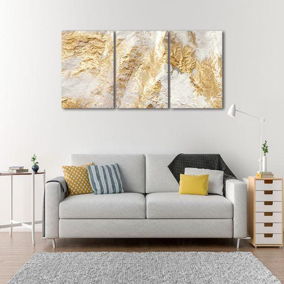 Golden Metallic 3 Panels Abstract Canvas Wall Art Print