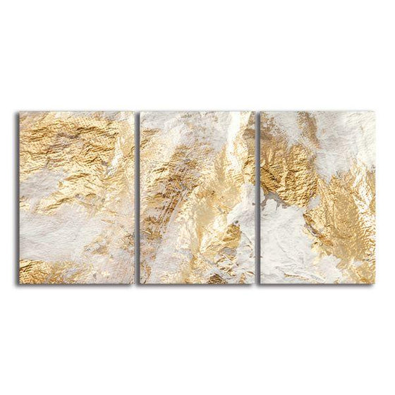 Golden Metallic 3 Panels Abstract Canvas Wall Art