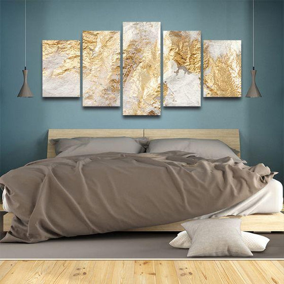 Golden Metallic 5 Panels Abstract Canvas Wall Art Bedroom
