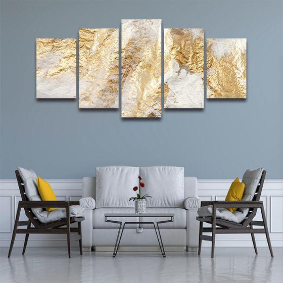Golden Metallic 5 Panels Abstract Canvas Wall Art Office
