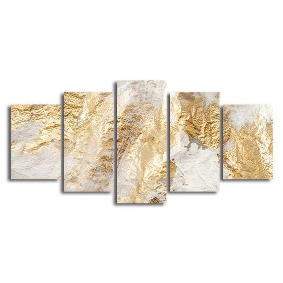 Golden Metallic 5 Panels Abstract Canvas Wall Art