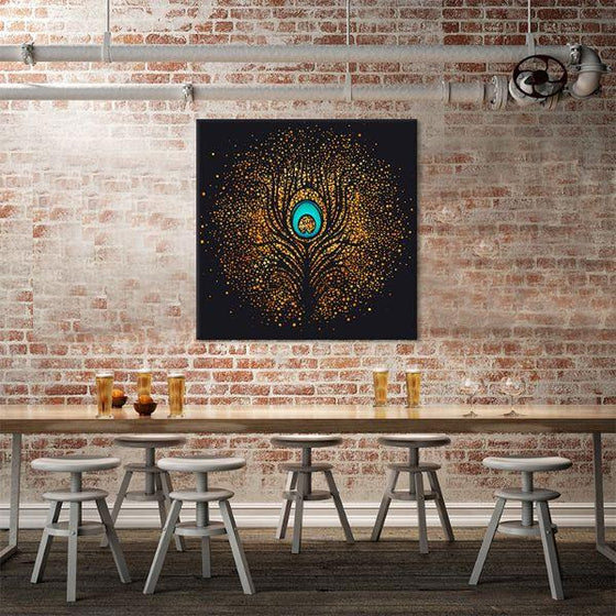 Golden Peacock Feather Canvas Wall Art Dining Room