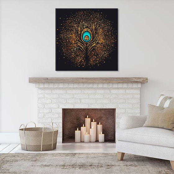 Golden Peacock Feather Canvas Wall Art Living Room