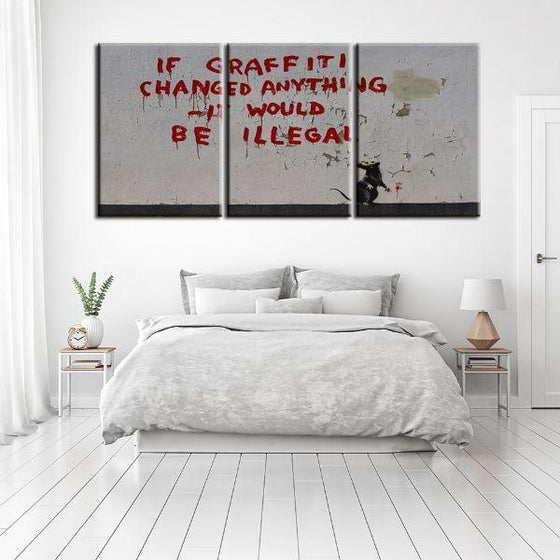 Graffiti Rat By Banksy 3 Panels Canvas Wall Art Decor