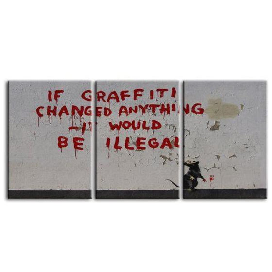 Graffiti Rat By Banksy 3 Panels Canvas Wall Art