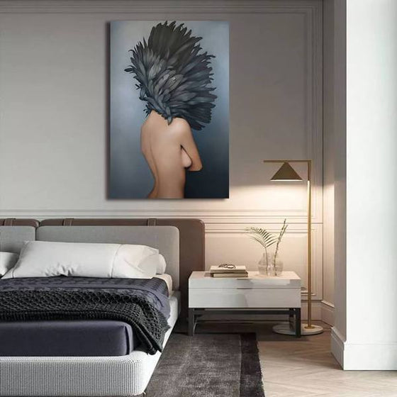 Gray Feathered Woman Wall Art Bedroom